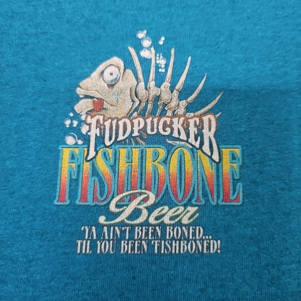 Vtg‎ Y2K Fudpuckers Fishbone Beer Florida Mens XL Blue Short Sleeve T Shirt Rare